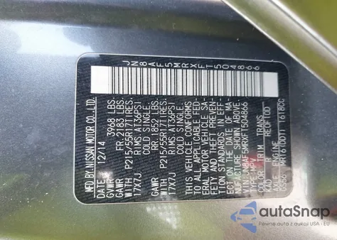 2015 Nissan Juke Sv z USA, uszkodzony, nr VIN JN8AF5MRXFT504866